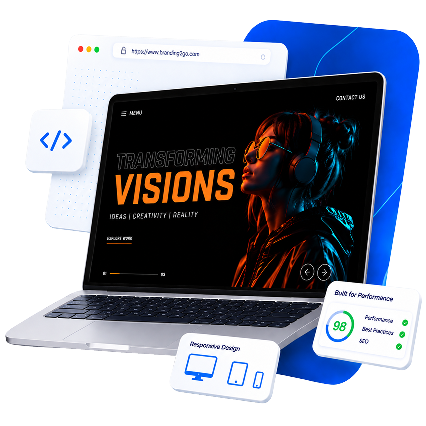 Website design displayed on a laptop